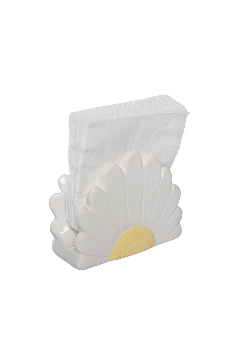 Transpac Dolomite Daisy Napkin Holder White and Yellow for Spring Serving and Entertaining, Alternate, color, Multicolored