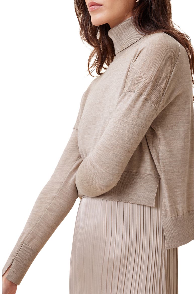 Vittoria Merino Wool High-Low Sweater & Micropleat Midi Dress Set, Alternate, color, FAWN BROWN