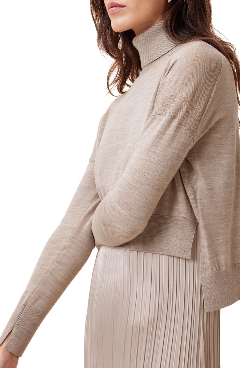 AllSaints Vittoria Merino Wool High-Low Sweater & Micropleat Midi Dress Set, Alternate, color, Fawn Brown