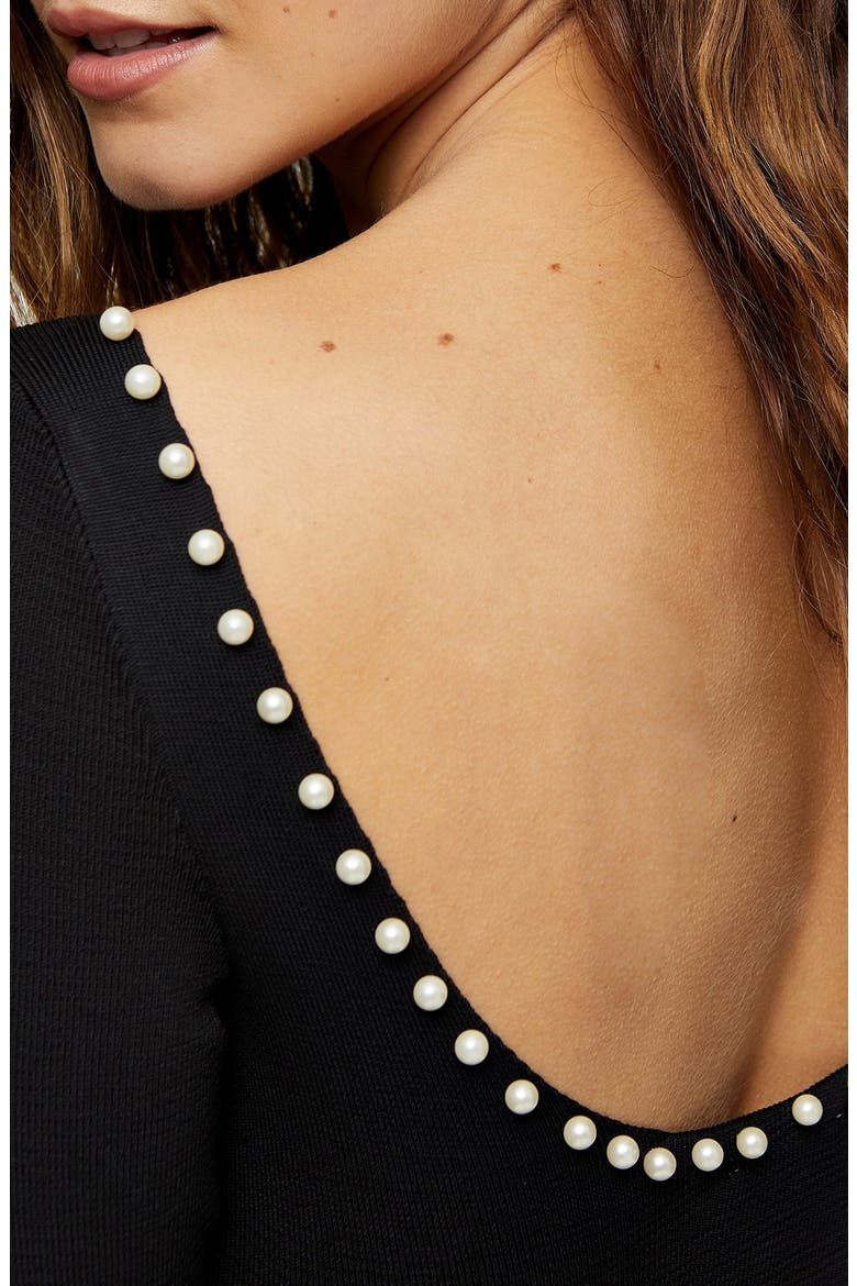 Pearly Knit Bodysuit, Alternate, color, BLACK