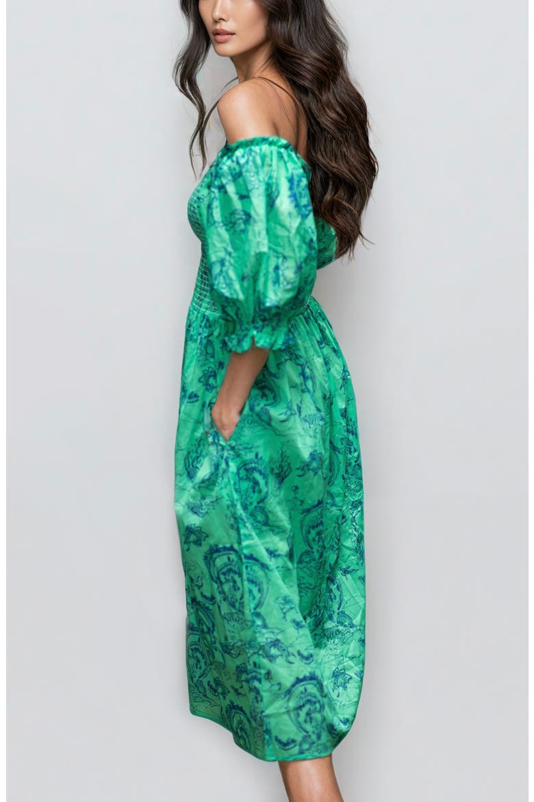 Fairytale Smocked Midi Dress, Alternate, color, Green