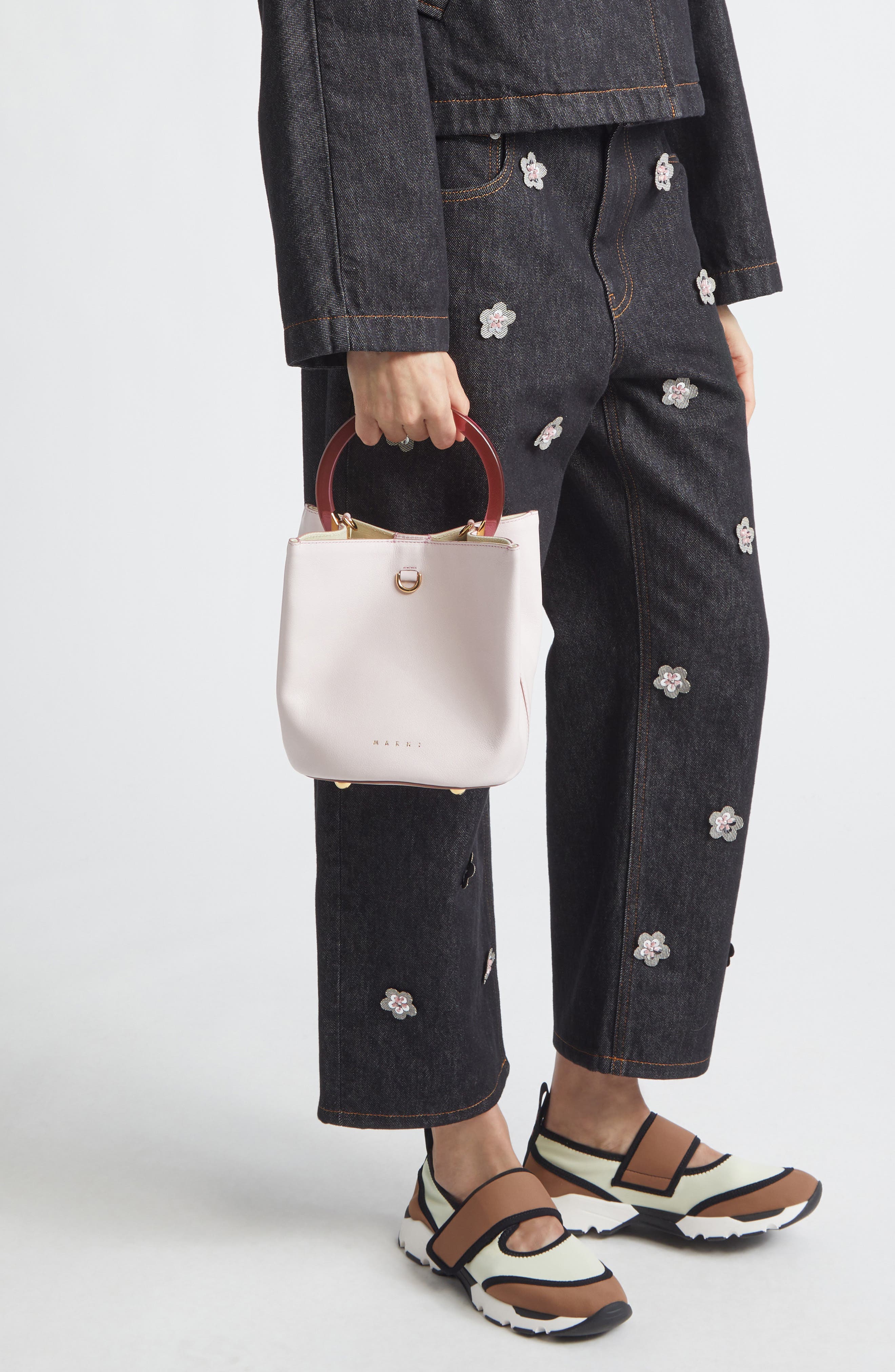 Marni Pannier Top Handle Leather Bucket Bag, Alternate, color, 00C01 Swan