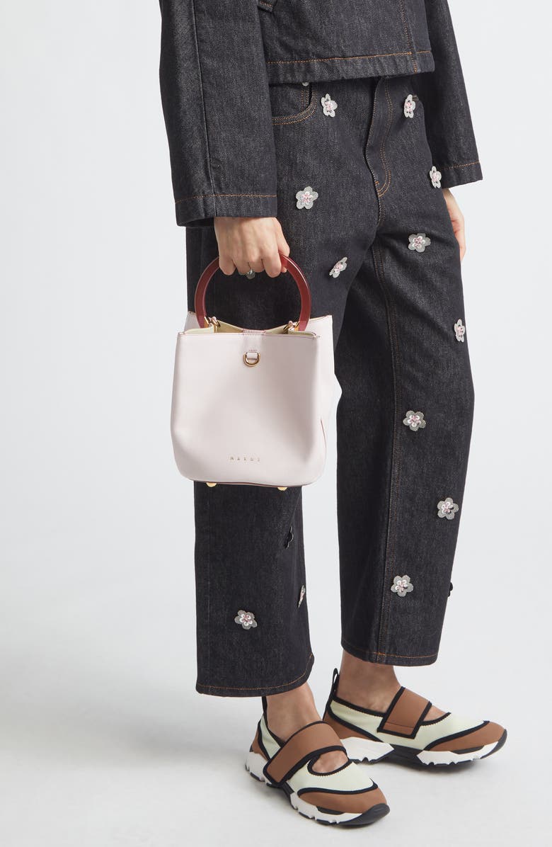 Marni Pannier Top Handle Leather Bucket Bag, Alternate, color, 00C01 Swan