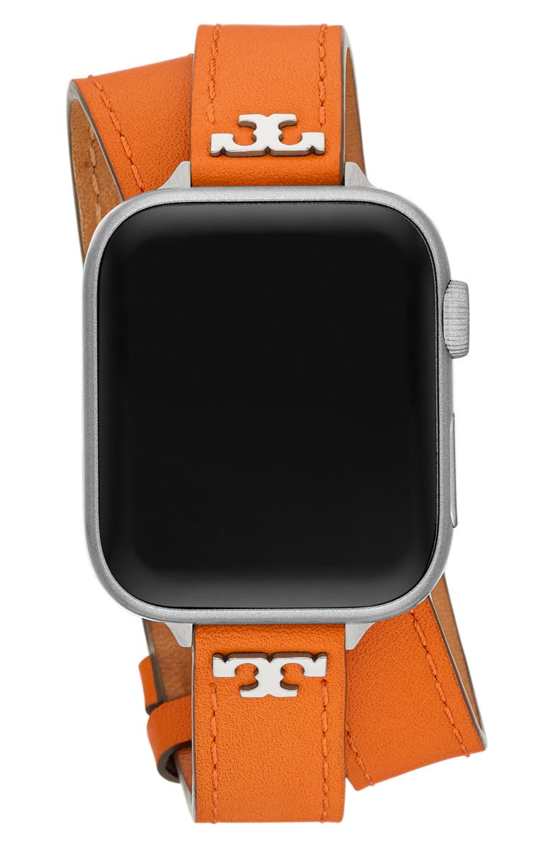 Tory Burch The T Double Wrap Leather Apple Watch<sup>®</sup> Watchband, Alternate, color, 