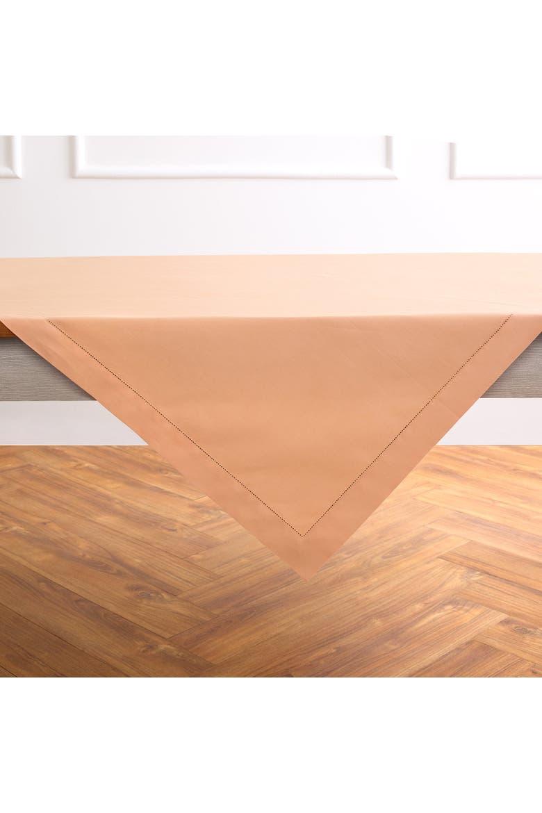 Cotton Linen Hemstitch Table Throw 52 x 52 Inch, Main, color, Peach Bloom