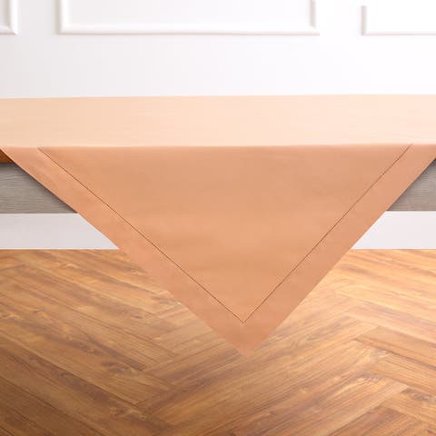 Cotton Linen Hemstitch Table Throw 52 x 52 Inch for Dining Table, Holiday and Everyday Table Decor