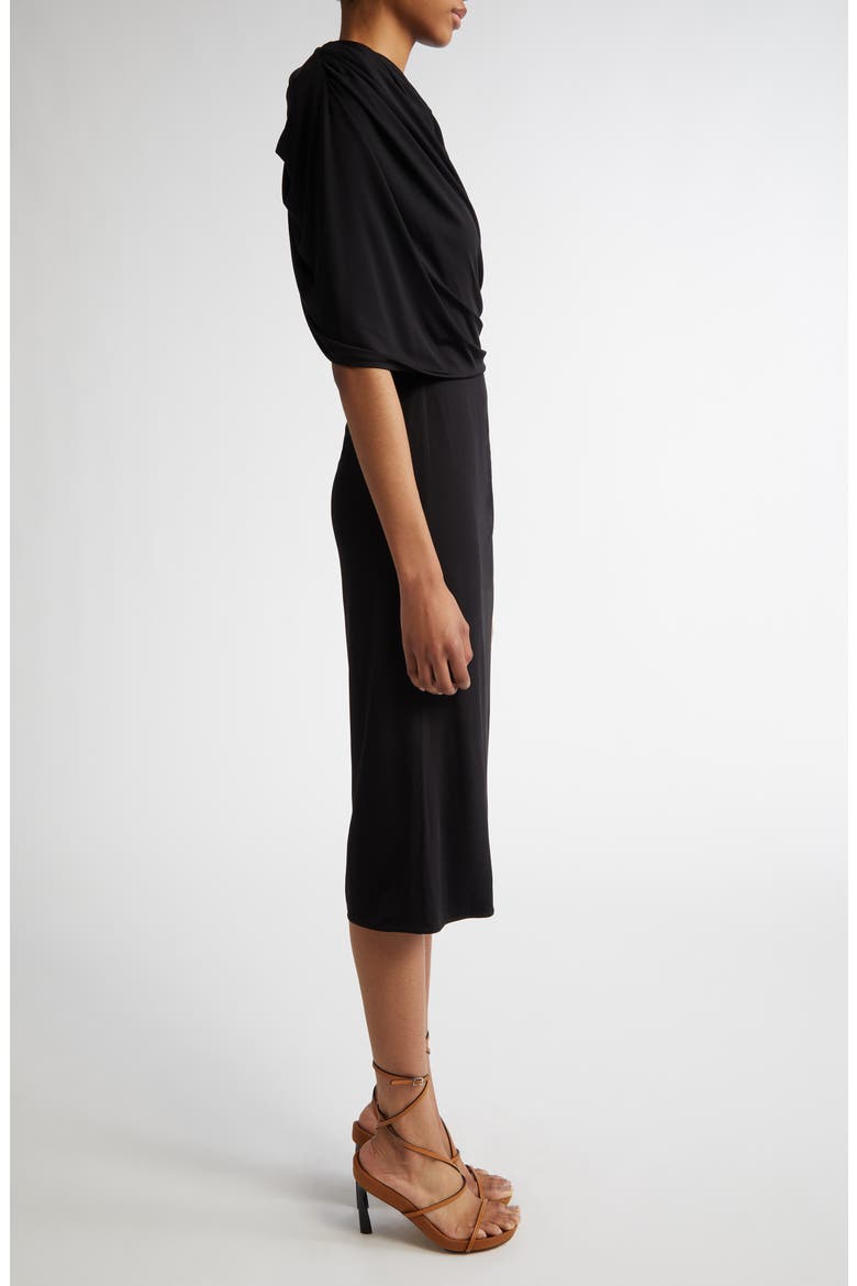 Draped Cape Cutout Midi Dress, Alternate, color, BLACK