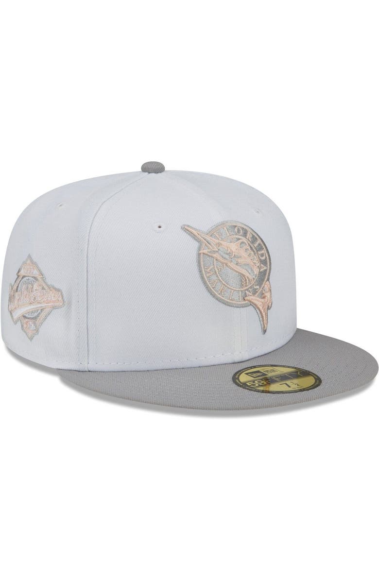 New Era Men's New Era White/Gray Florida Marlins 1997 World Series Cooperstown Collection Side Patch Undervisor 59FIFTY Fitted Hat, Alternate, color, 