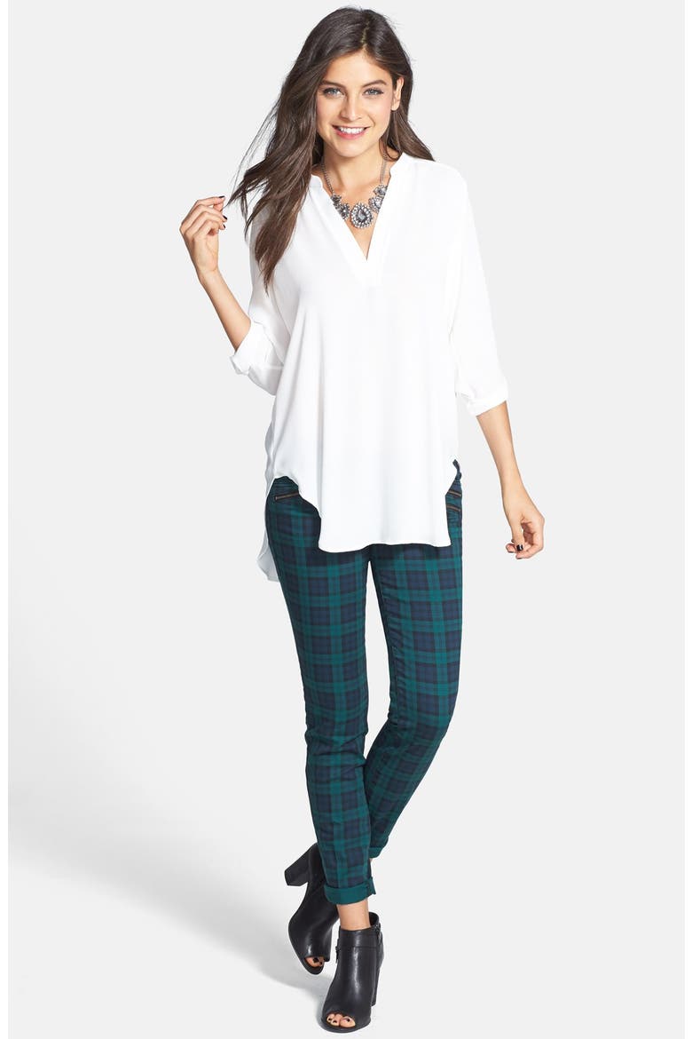 Plaid Skinny Pants, Alternate, color, BLUE