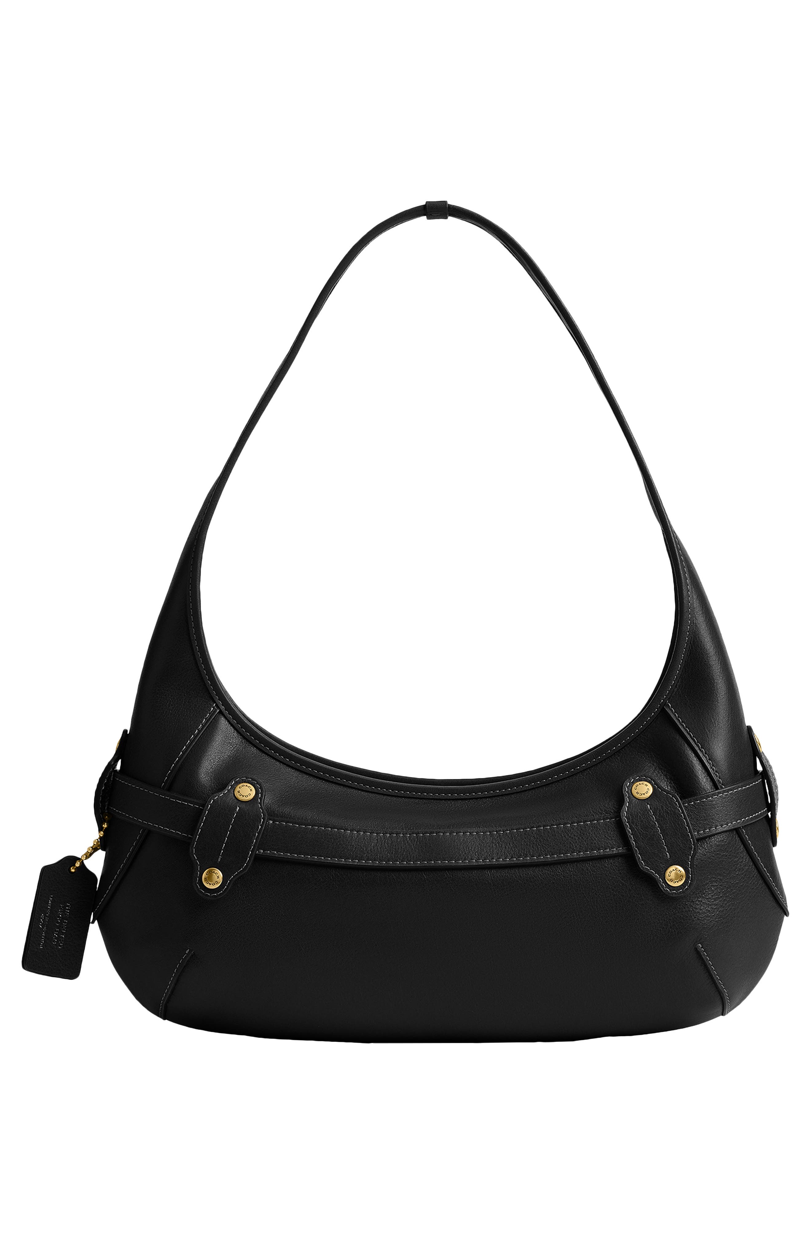 Belted Ergo Leather Shoulder Bag, Alternate, color, BLACK