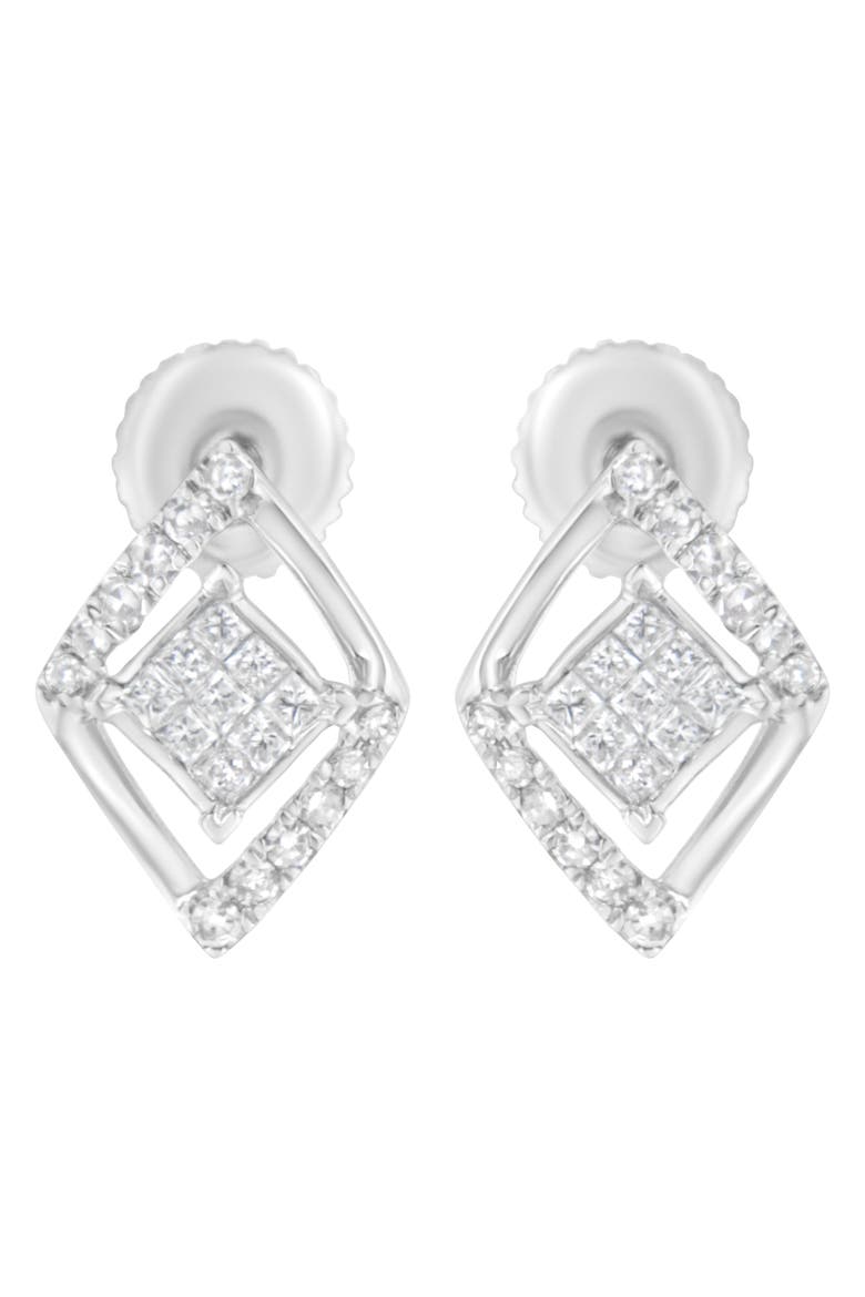 10K White Gold 1/3 Ct Princess Double Triangle Composite Stud Earrings, Main, color, White