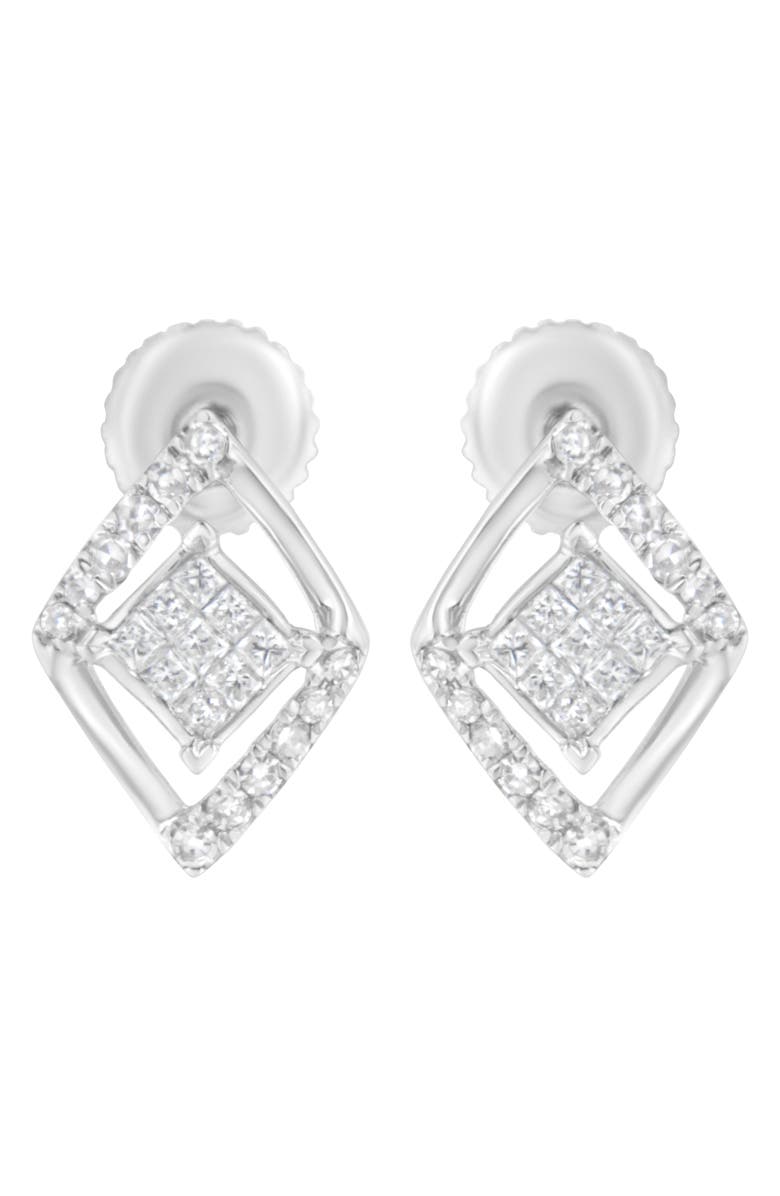 Haus of Brilliance 10K White Gold 1/3 Ct Princess Double Triangle Composite Stud Earrings, Main, color, White