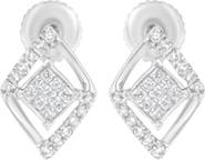 Haus of Brilliance 10K White Gold 1/3 Ct Princess Double Triangle Composite Stud Earrings