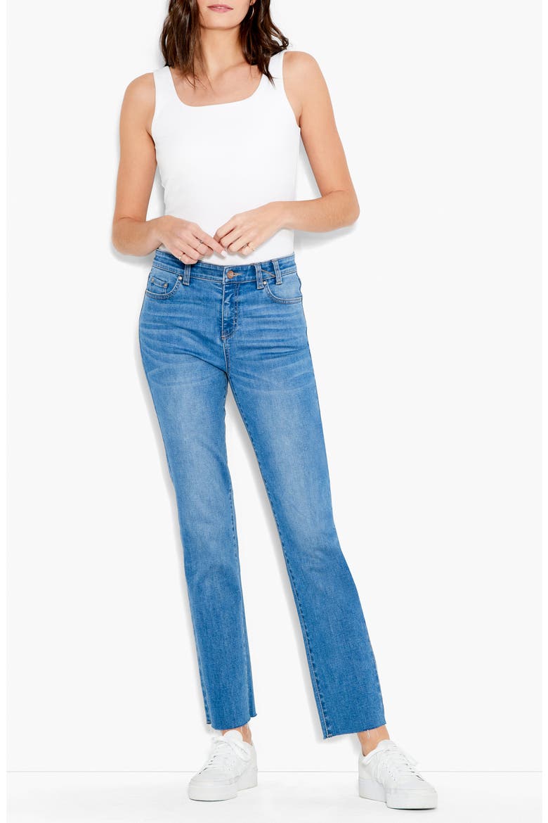 High Waist Raw Hem Ankle Straight Leg Jeans, Alternate, color, HORIZON