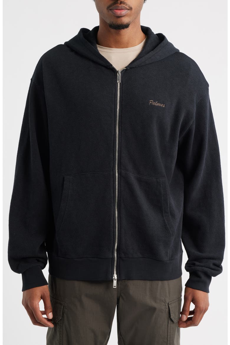Waffle Stitch Full Zip Hoodie, Alternate, color, BLACK