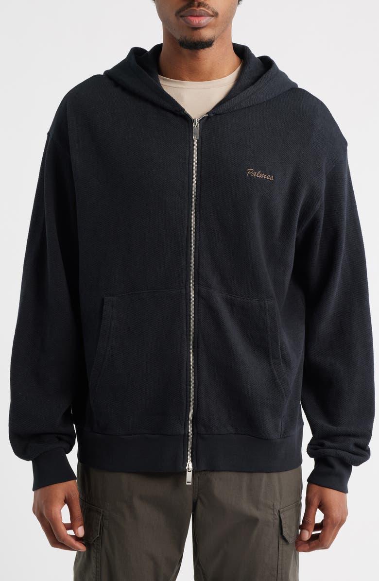 PALMES Waffle Stitch Full Zip Hoodie, Alternate, color, Black