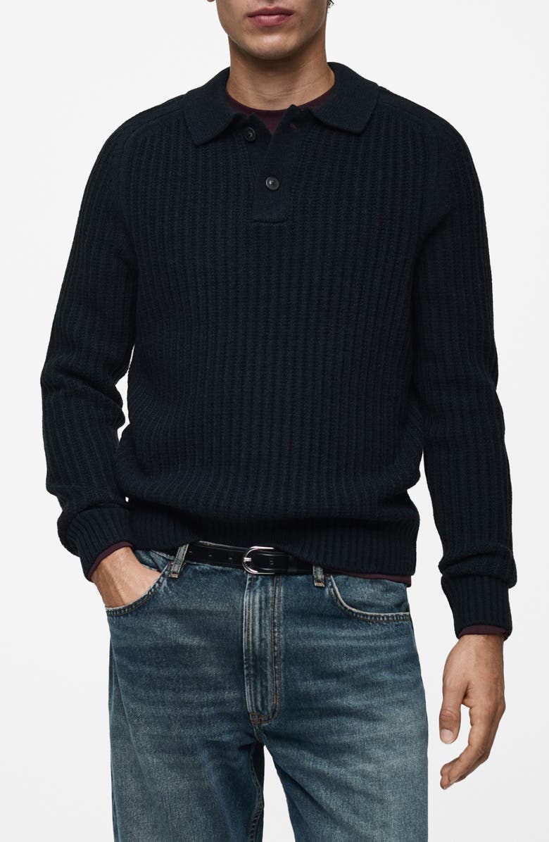 MANGO Rib Polo Sweater, Main, color, 