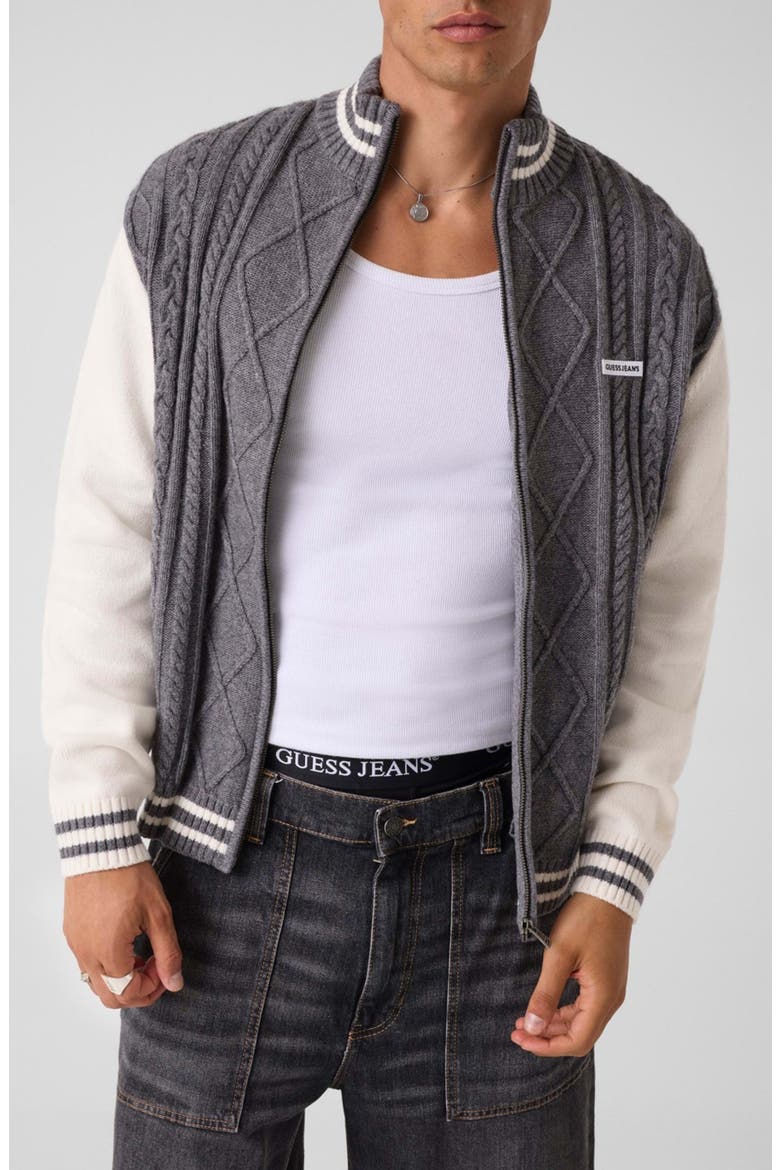 Zipped Bomber Sweater, Main, color, COBBLESTONE HEATHER