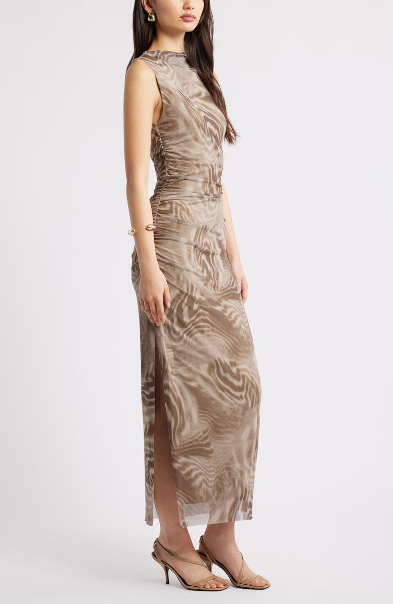 Open Edit Mesh Body-Con Maxi Dress, Alternate, color, Tan Dash Animal