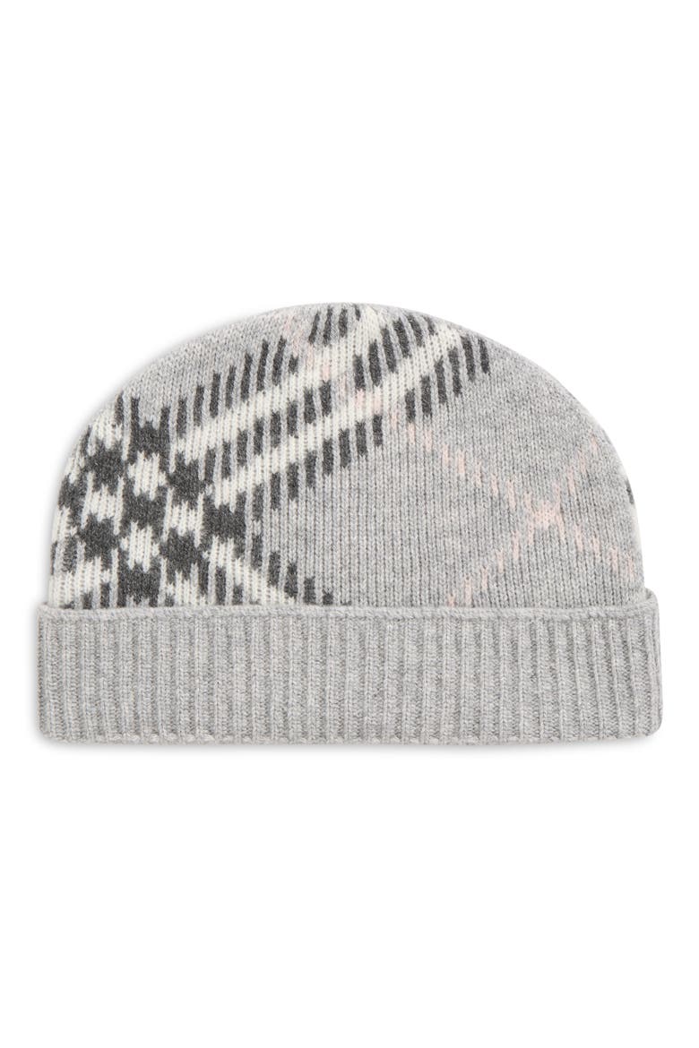 Core Check Cashmere Blend Beanie, Main, color, MITTEN GREY