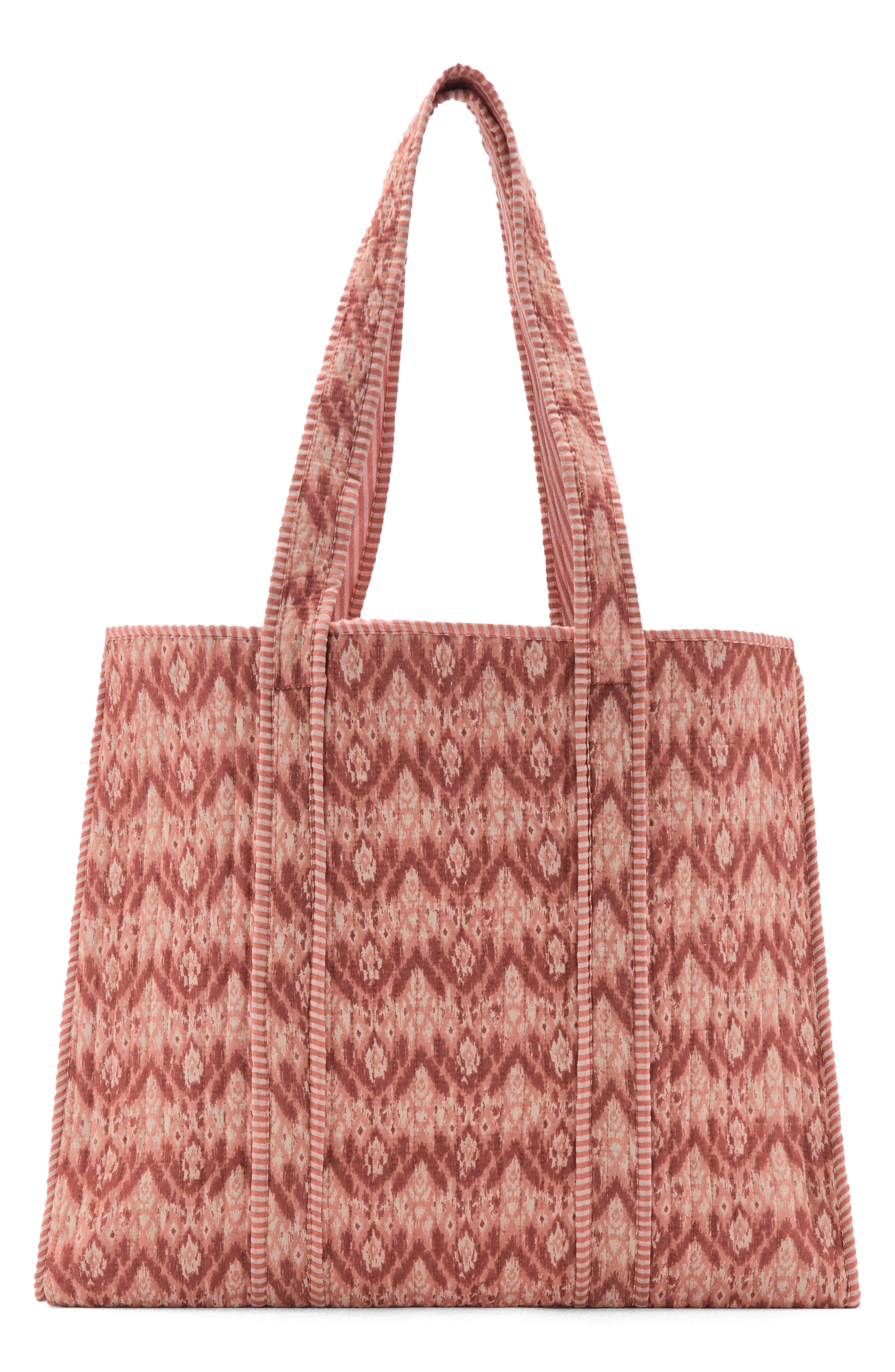 MANGO TEEN Ikat Print Quilted Cotton Tote Bag, Main, color, Orange