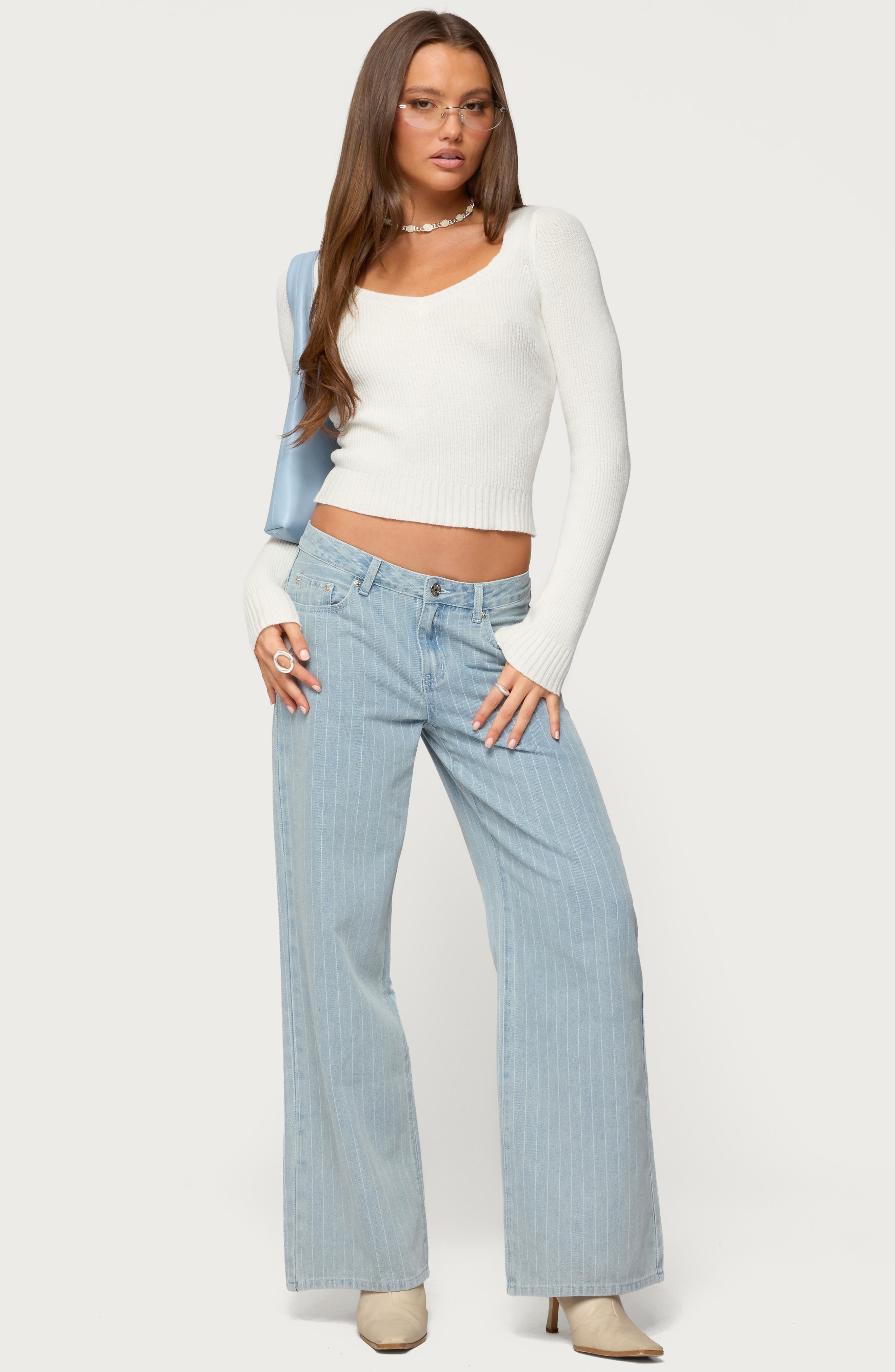 Pinstripe Low Rise Wide Leg Jeans - image 2