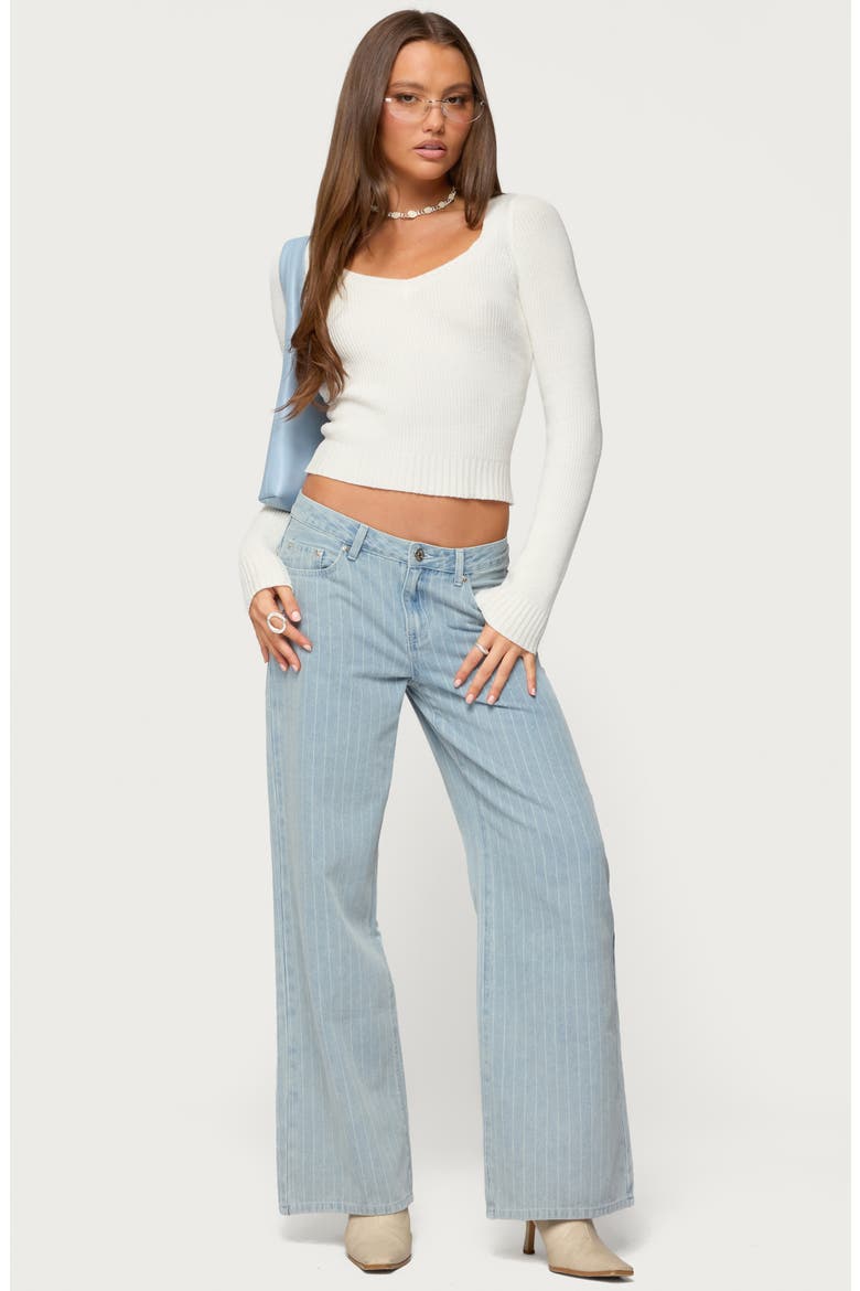 Pinstripe Low Rise Wide Leg Jeans, Alternate, color, LIGHT-BLUE-WASHED