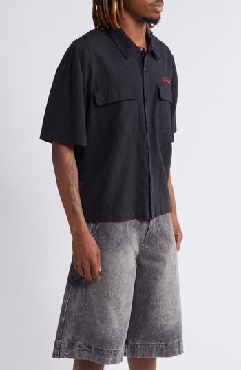 Boxy Short Sleeve Oxford Button-Up Shirt