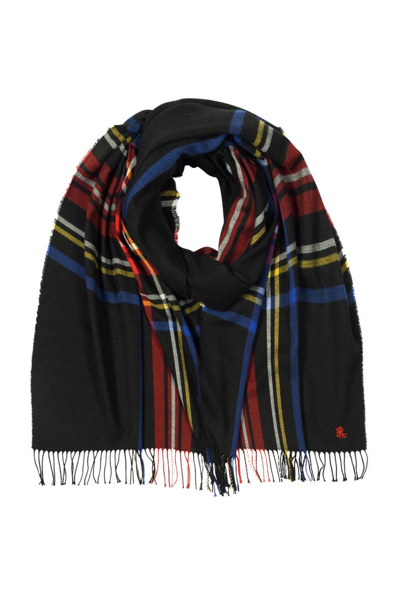 exploded plaid scarf, Alternate, color, black stewart