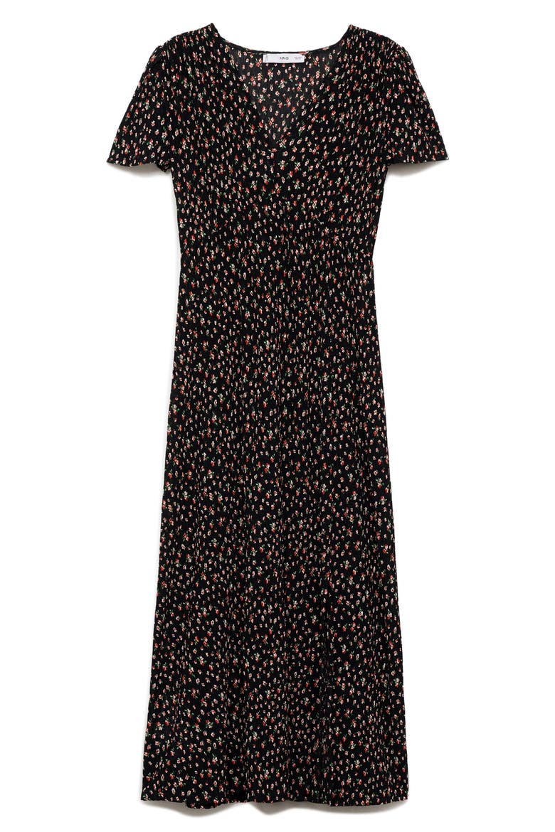 Floral Print Midi Dress, Alternate, color, BLACK