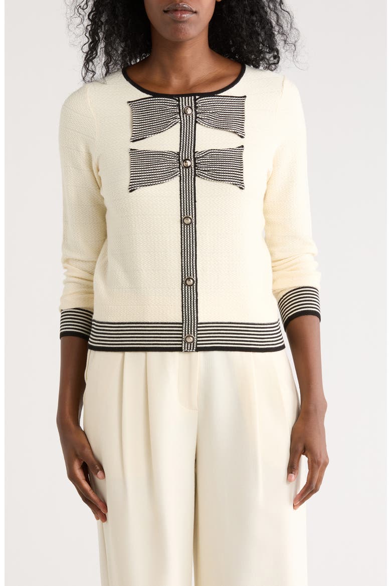 Contrast Tipped Bow Sweater, Main, color, CREAM/ BLACK