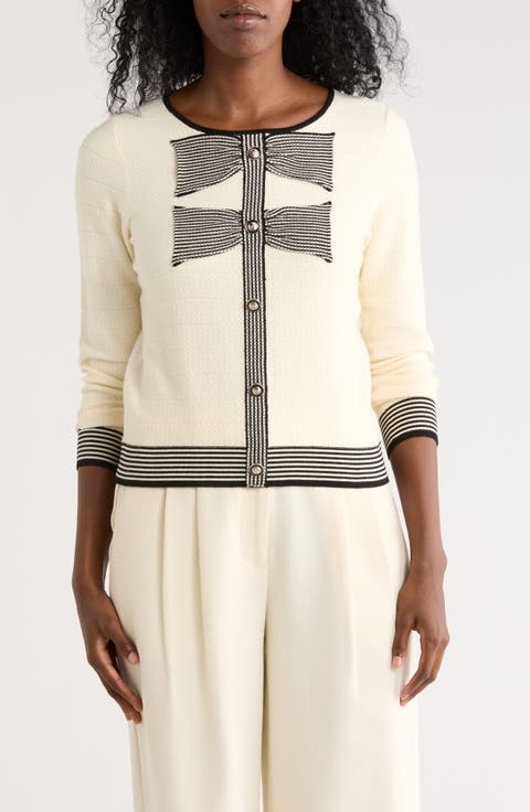 Contrast Tipped Bow Sweater