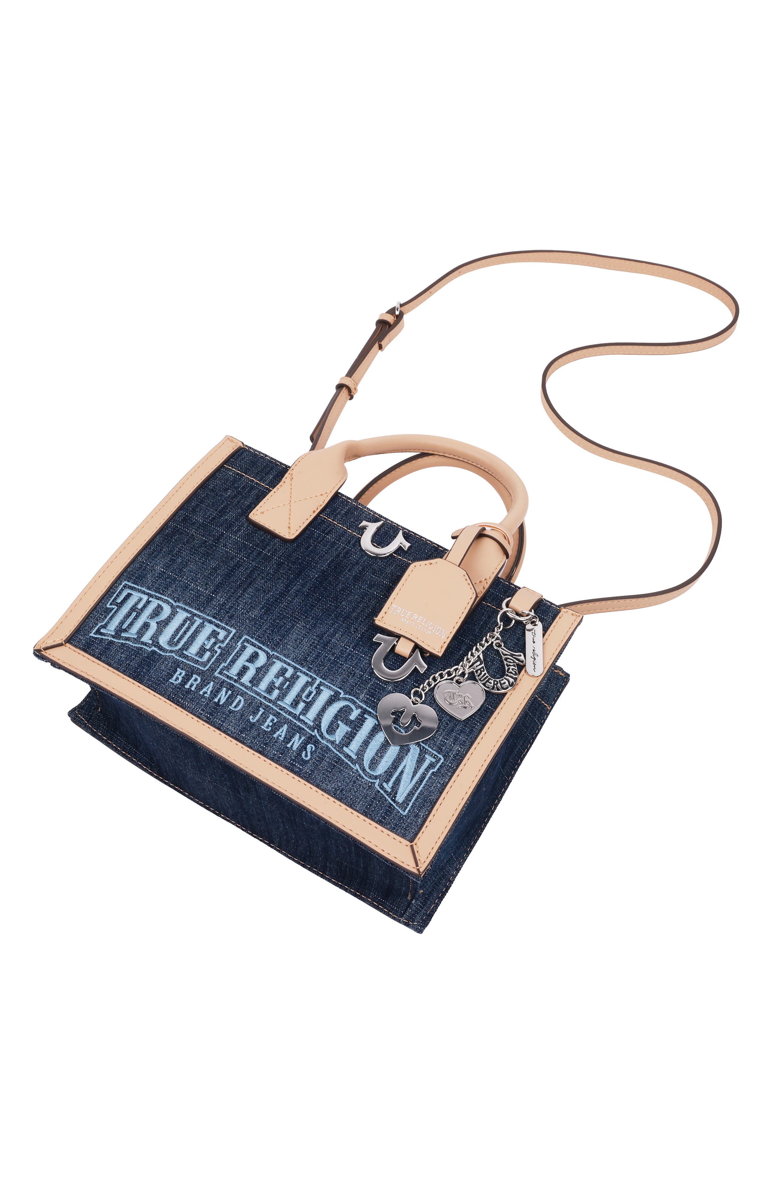 True Religion Bombe Denim Tote Bag, Alternate, color, Dark Denim