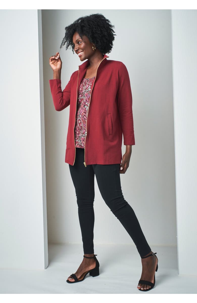 Jessica London Stretch Cotton Zip Front Hi-Low Jacket, Alternate, color, Black Mini Houndstooth