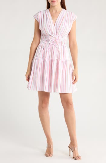 Derek Lam 10 Crosby Tora Pinstripe Sleeveless Fit & Flare Dress In Pink