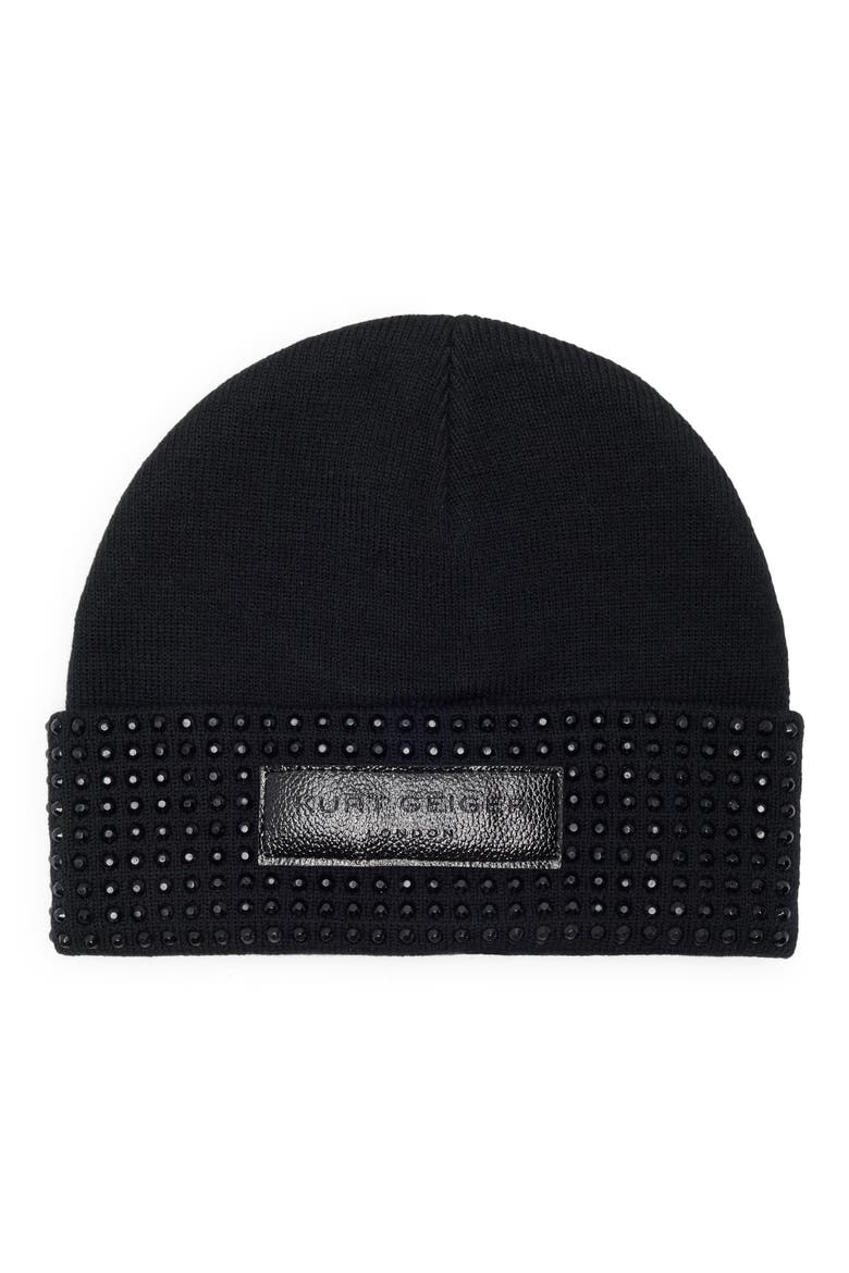 Kurt Geiger London Logo Patch Crystal Cuff Beanie (Women  display picture 1