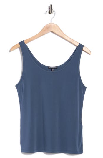 Eileen Fisher Slim Fit Scoop Neck Silk Tank In Blue