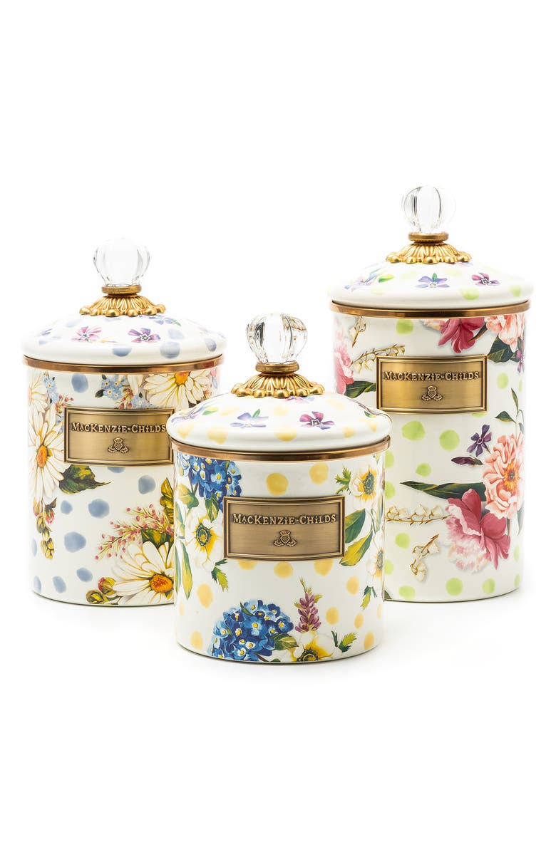 MACKENZIE CHILDS Wildflowers Small Enamel Canister, Alternate, color, Ivory Multi