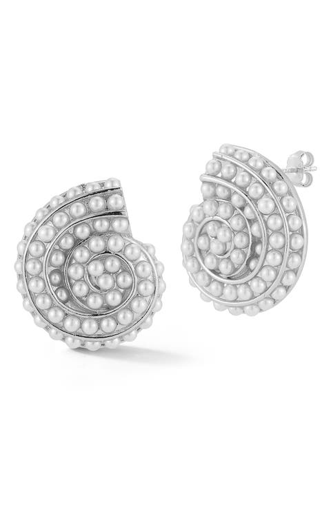 Faux Pearl Shell Stud Earrings