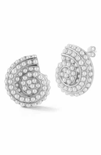 Faux Pearl Shell Stud Earrings