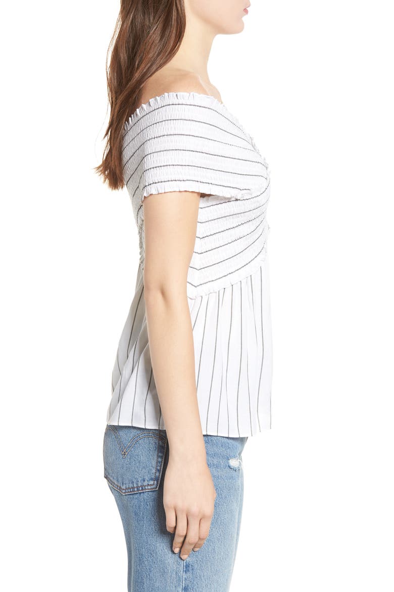 Stripe Off the Shoulder Top, Alternate, color, WHITE/ BLACK
