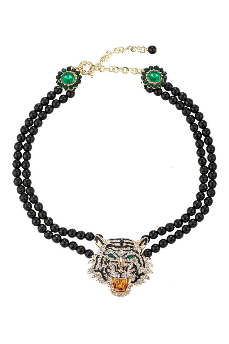 Tiger's Head Statement Necklace, Main, color, BLACK