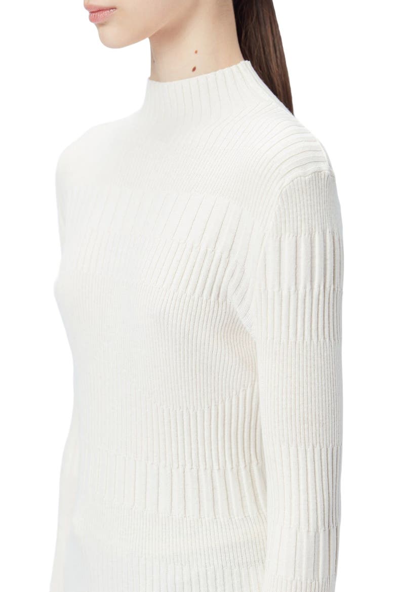 High-neck Ribbed Cotton Silk Cashmere Blend Sweater, Alternate, color, whisper white