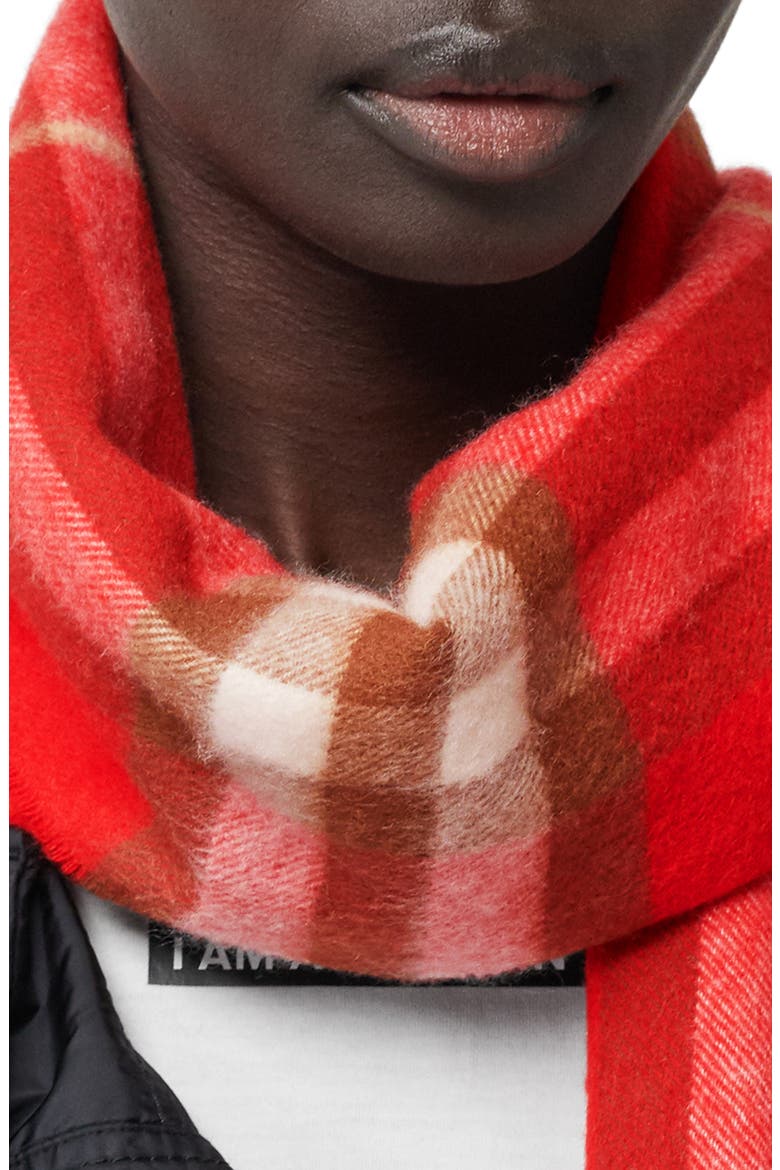 Giant Icon Check Cashmere Scarf, Alternate, color, BRIGHT MILITARY RED
