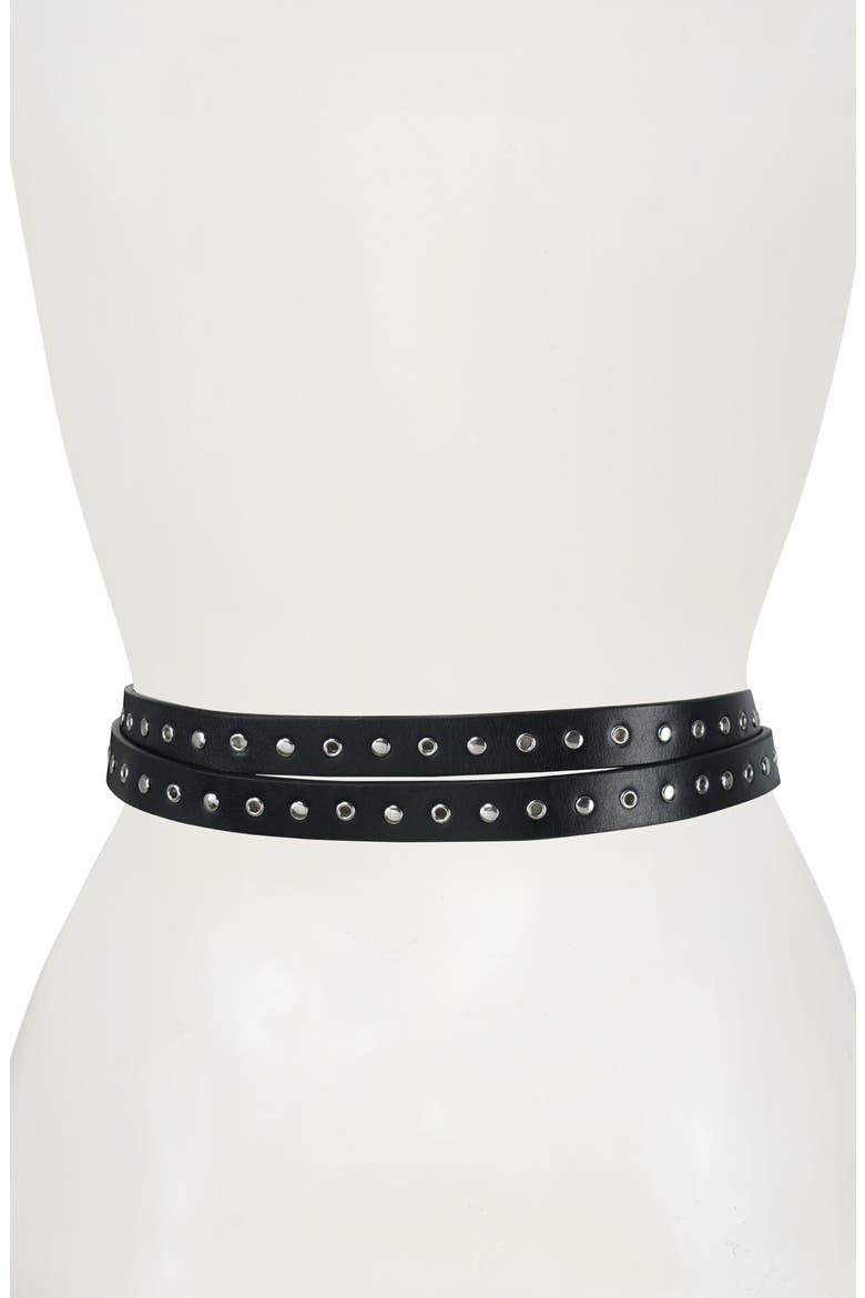 Stud Double Wrap Leather Belt, Alternate, color, BLACK / POLISHED NICKLE