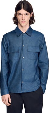 SANDRO Denim-effect Cotton And Linen Shirt
