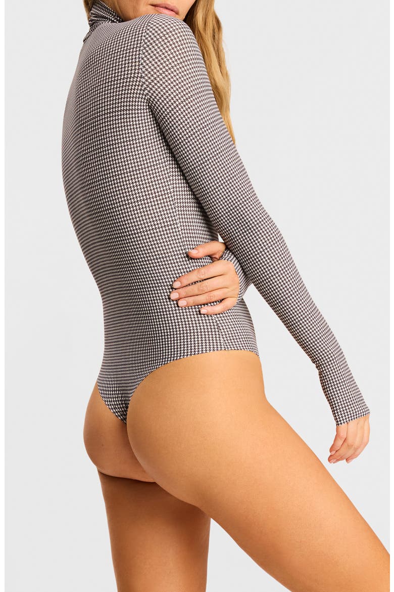 Classic Turtleneck Microfiber Thong Bodysuit, Alternate, color, HOUNDSTOOTH ESPRESSO
