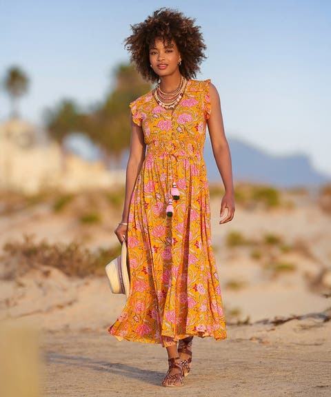 V Neck Ruffle Maxi Dress (Plus)