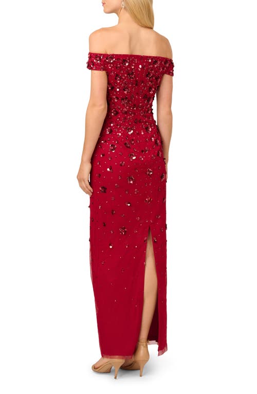 ADRIANNA PAPELL ADRIANNA PAPELL OFF THE SHOULDER BEADED COLUMN GOWN 