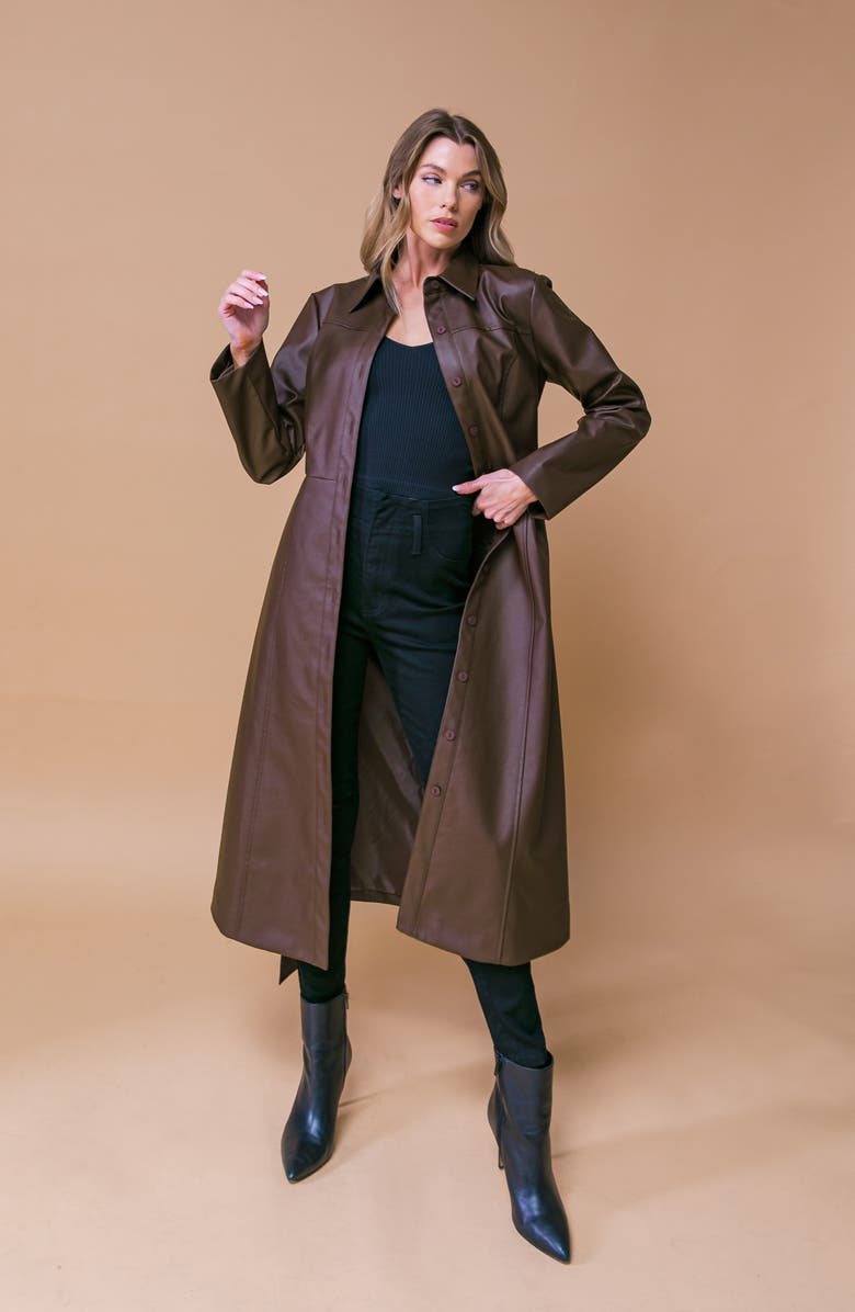 Belted Faux Leather Coat